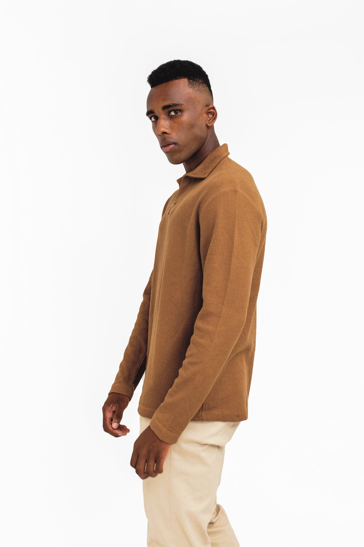 Waffle-knit Revere Polo in Cinnamon