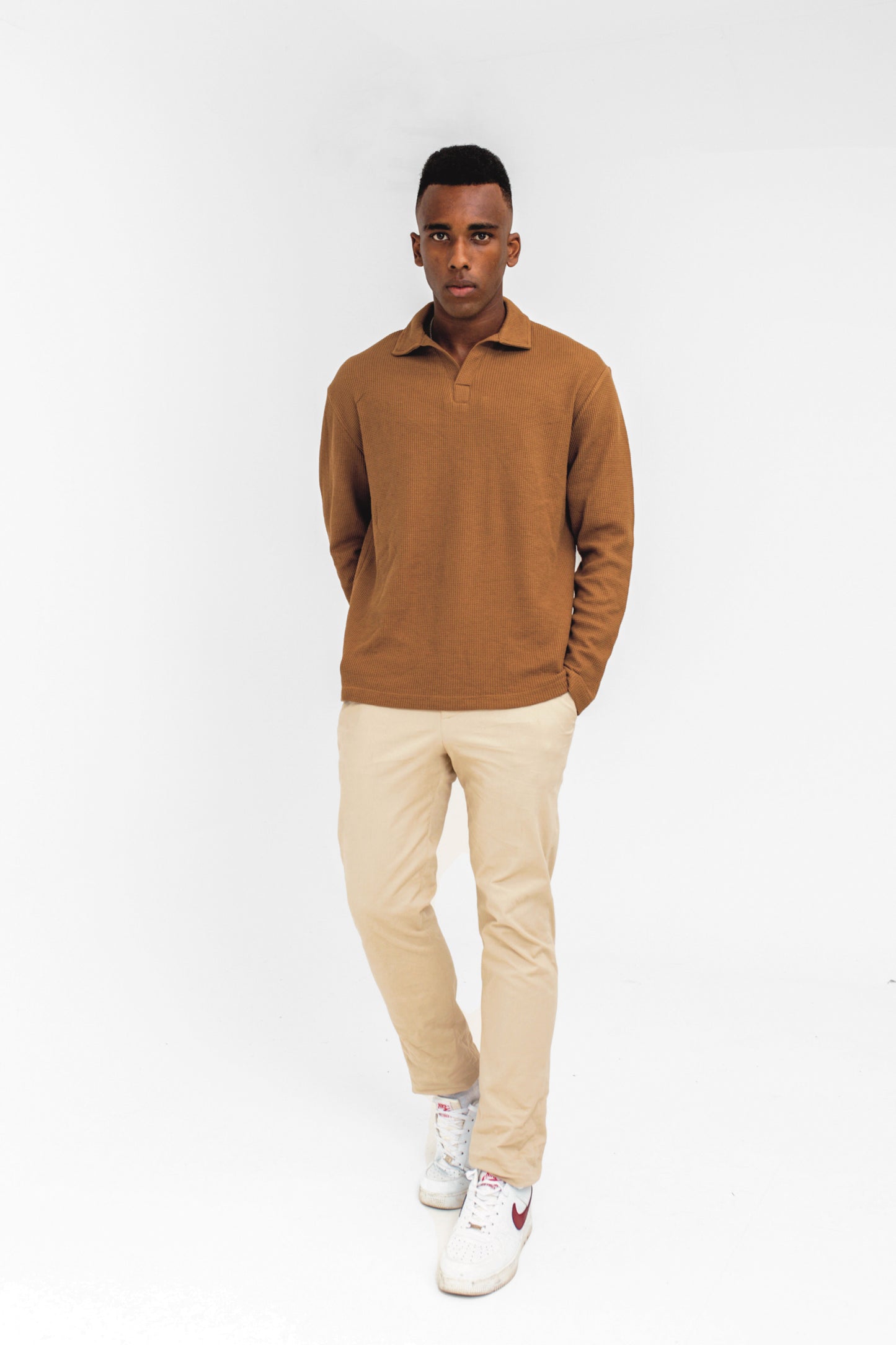 Waffle-knit Revere Polo in Cinnamon