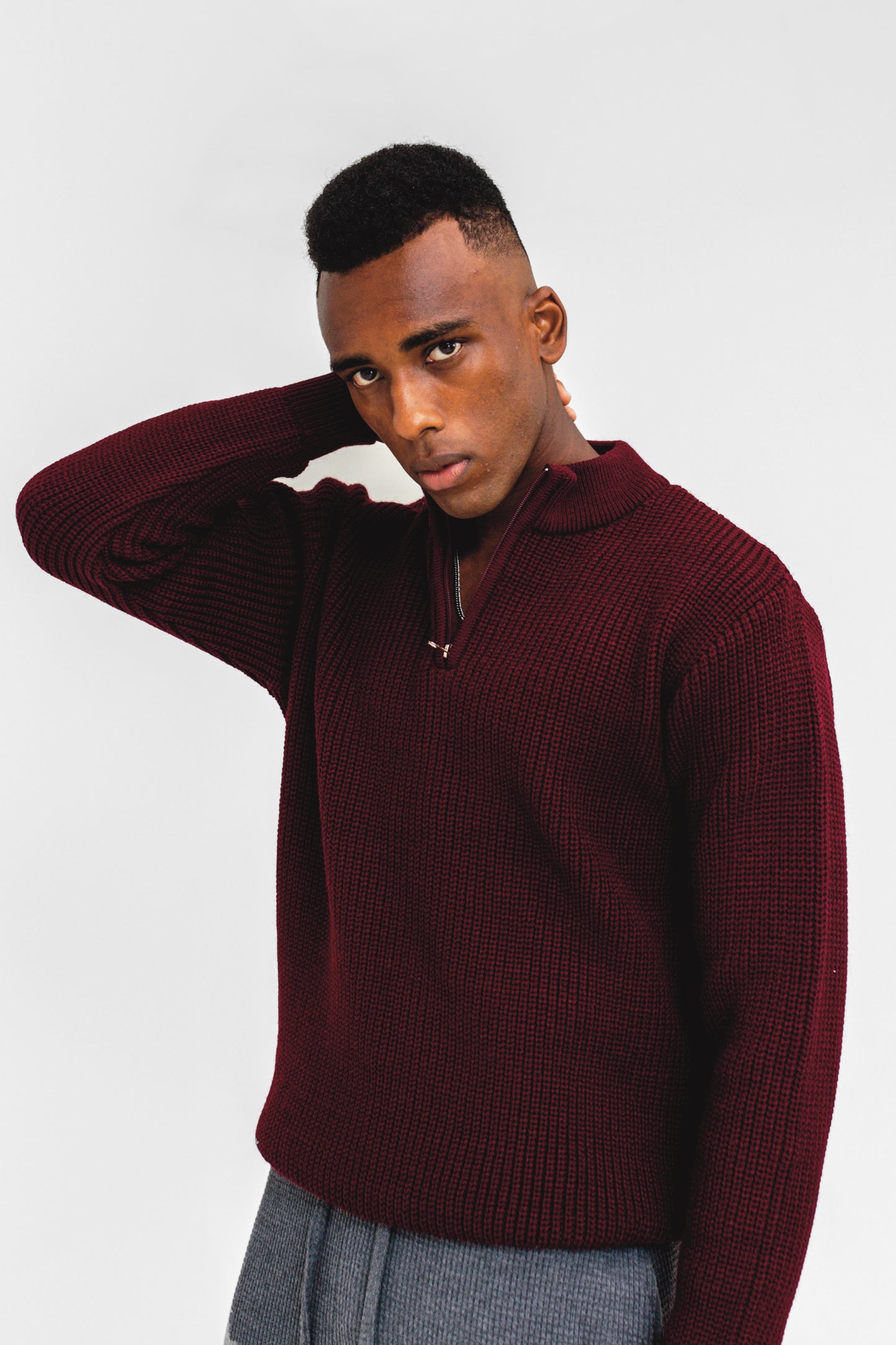 Q Zip Acrylic Jumper in Maroon