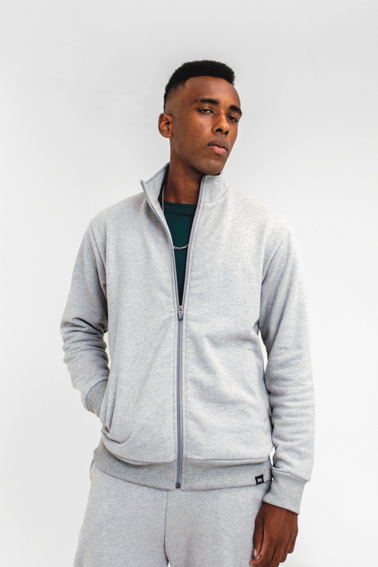 Mock Neck Jacket in Grey Marl