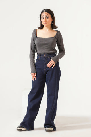 Square Neck Bodysuit in Charcoal