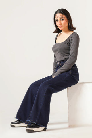 Square Neck Bodysuit in Charcoal