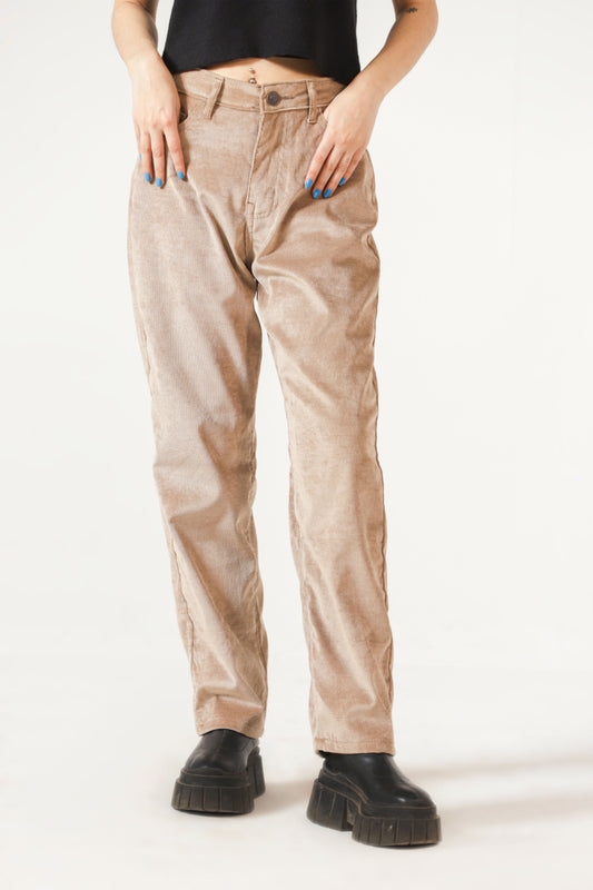 Corduroy Straight-Fit Pants in Nude