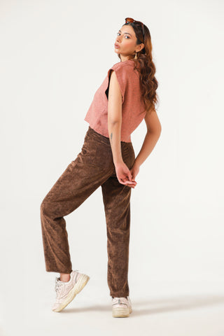 Knitted Cropped Polo in Peach