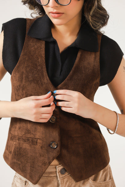 Corduroy Waistcoat in Chocolate Brown – Attir