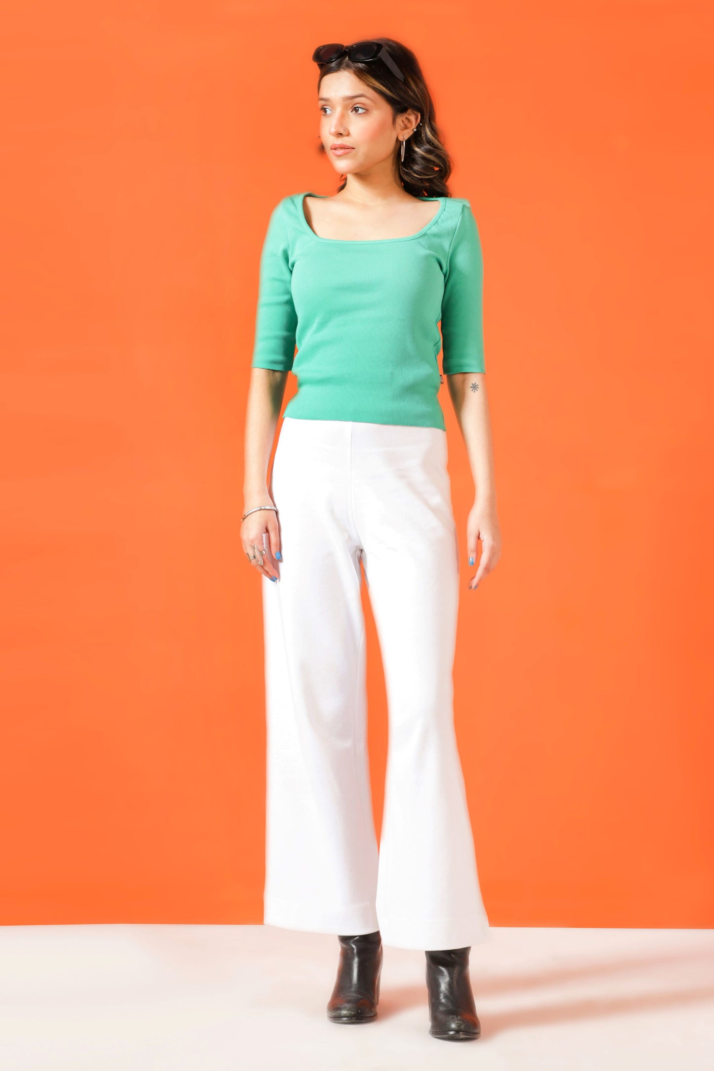 Ribbed Square Neck Top in Mint Green