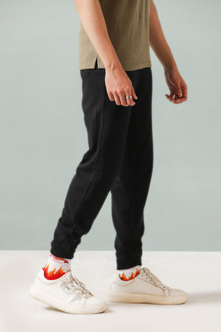 Relaxed-Fit Cotton Joggers in Black BOTTOM ATTIR-MEN