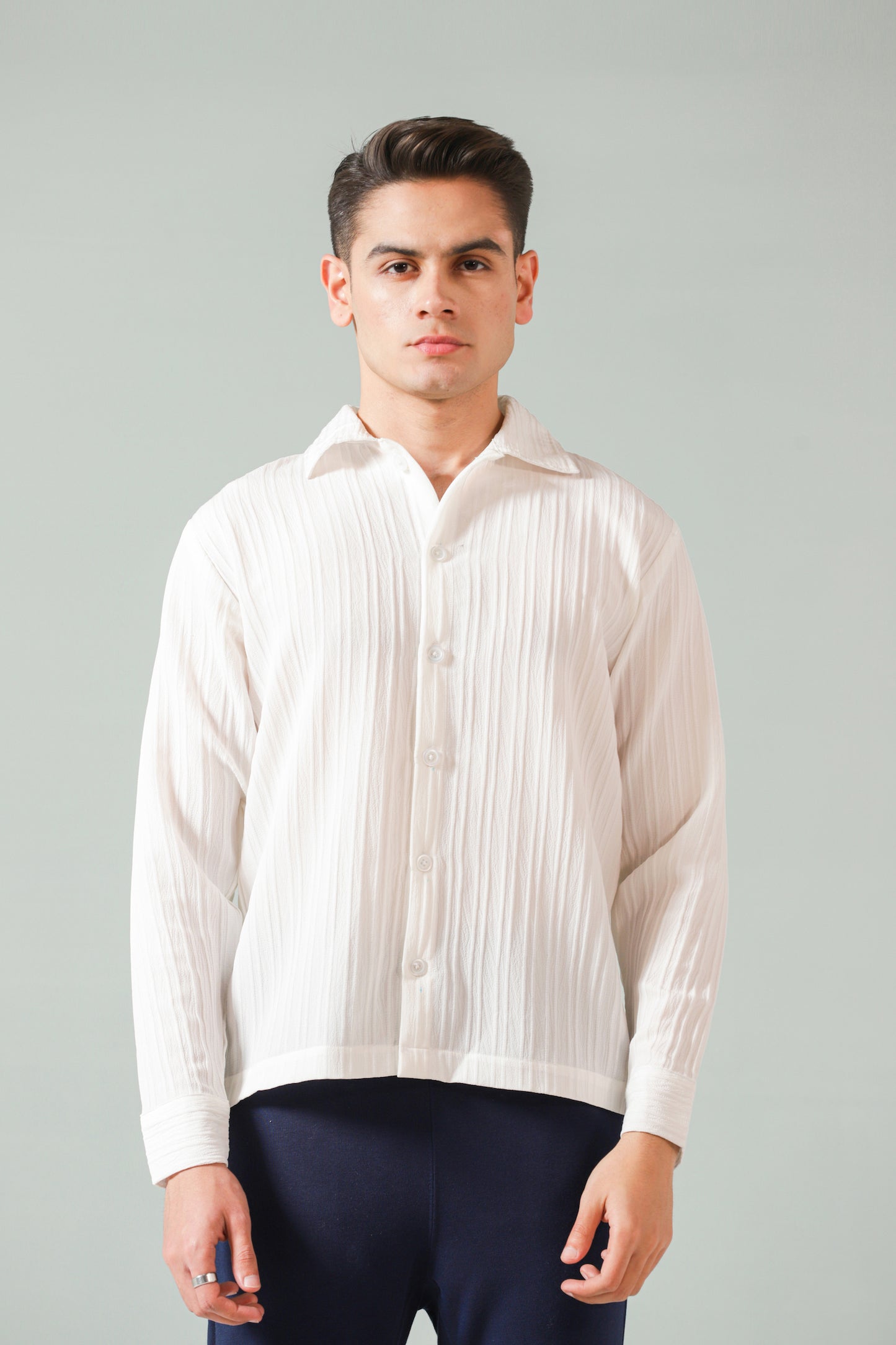 Creased-Effect Over Shirt in White
