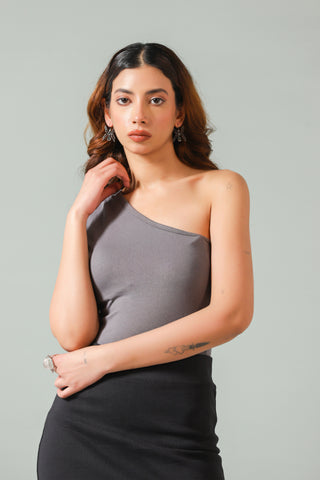 One Shoulder Top in Grey