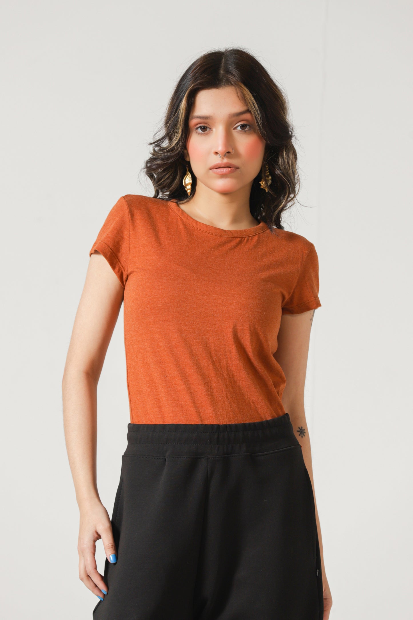 Cotton T-shirt in Rust Orange