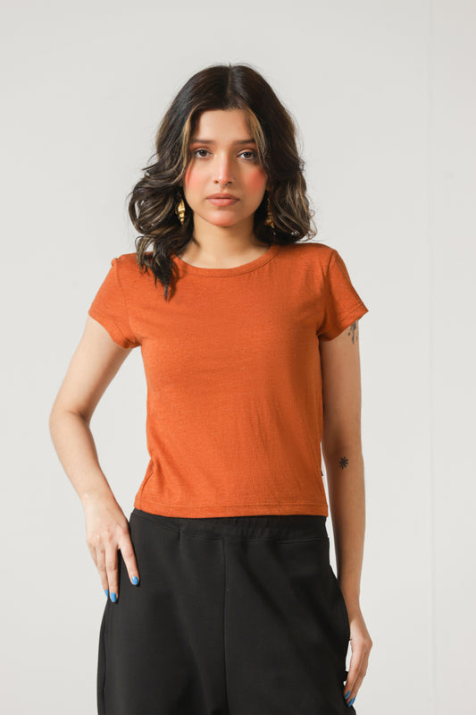 Cotton T-shirt in Rust Orange