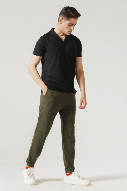 Relaxed-Fit Cotton Joggers in Olive