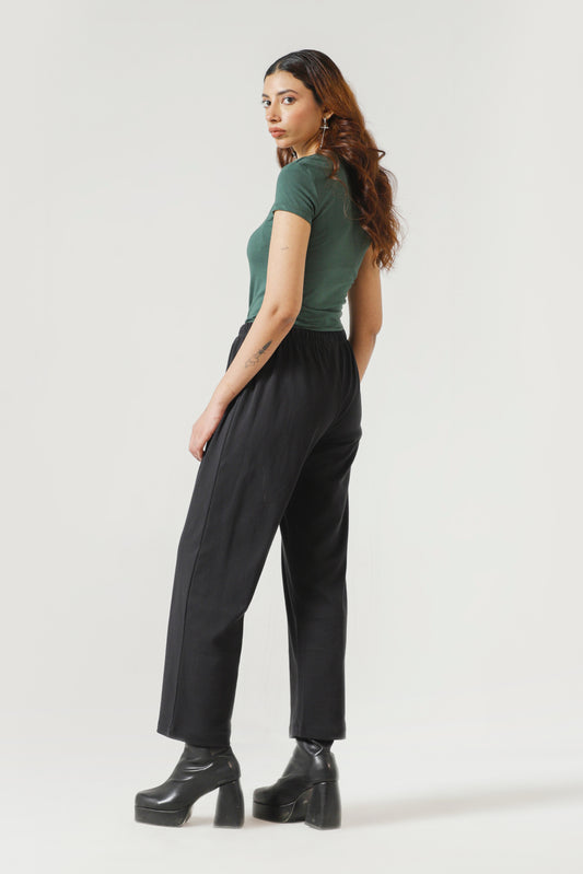 Straight-Fit Ribbed Pyjama Trouser in Black