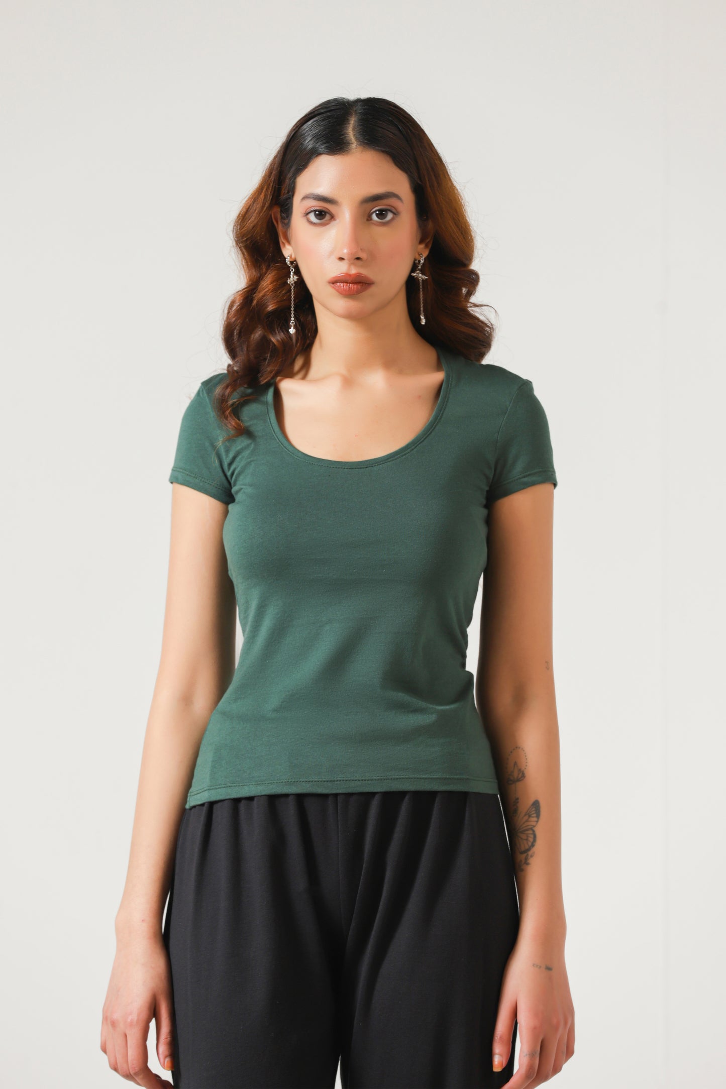 Scoop Neck T-shirt in Forest Green