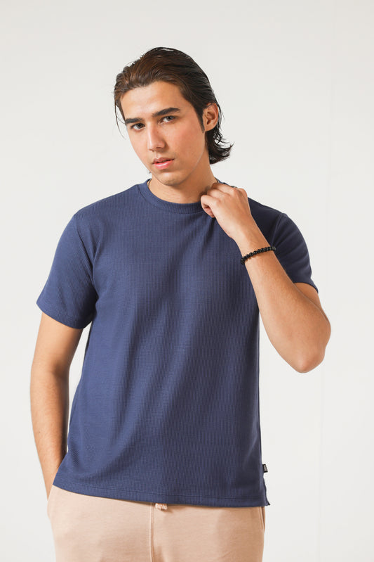 Textured-Knit T-shirt in Azure Blue
