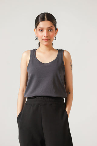 Scoop Neck Tank Top in Charcoal