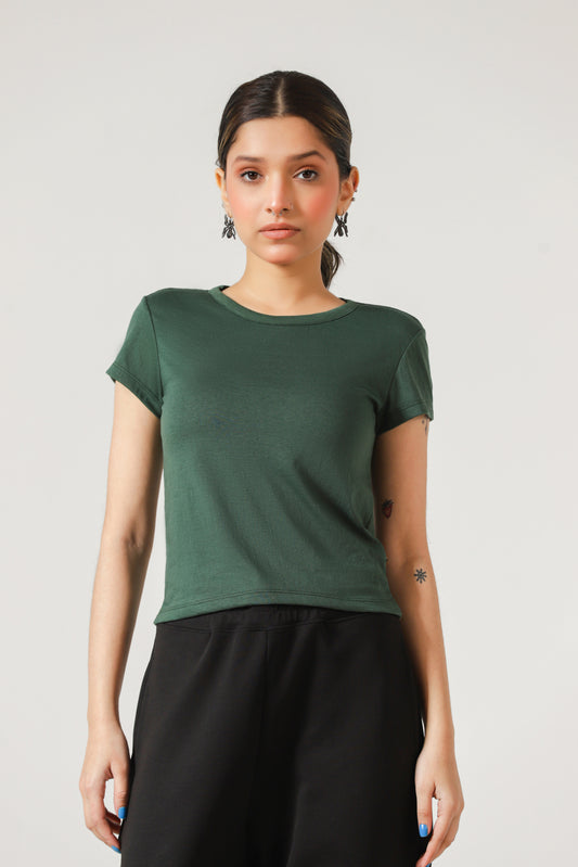 Cotton T-shirt in Green Melange