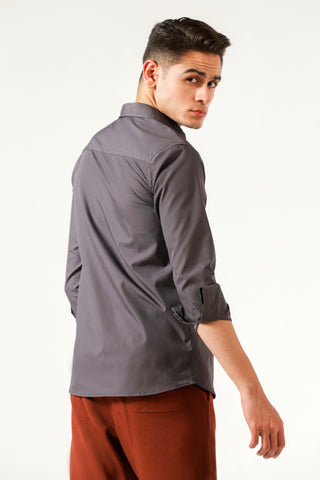Cotton Button-Up Shirt in Charcoal