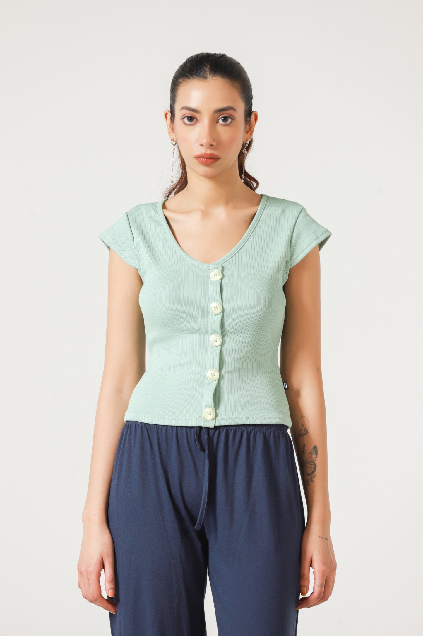 V-neck Top in Mint Green