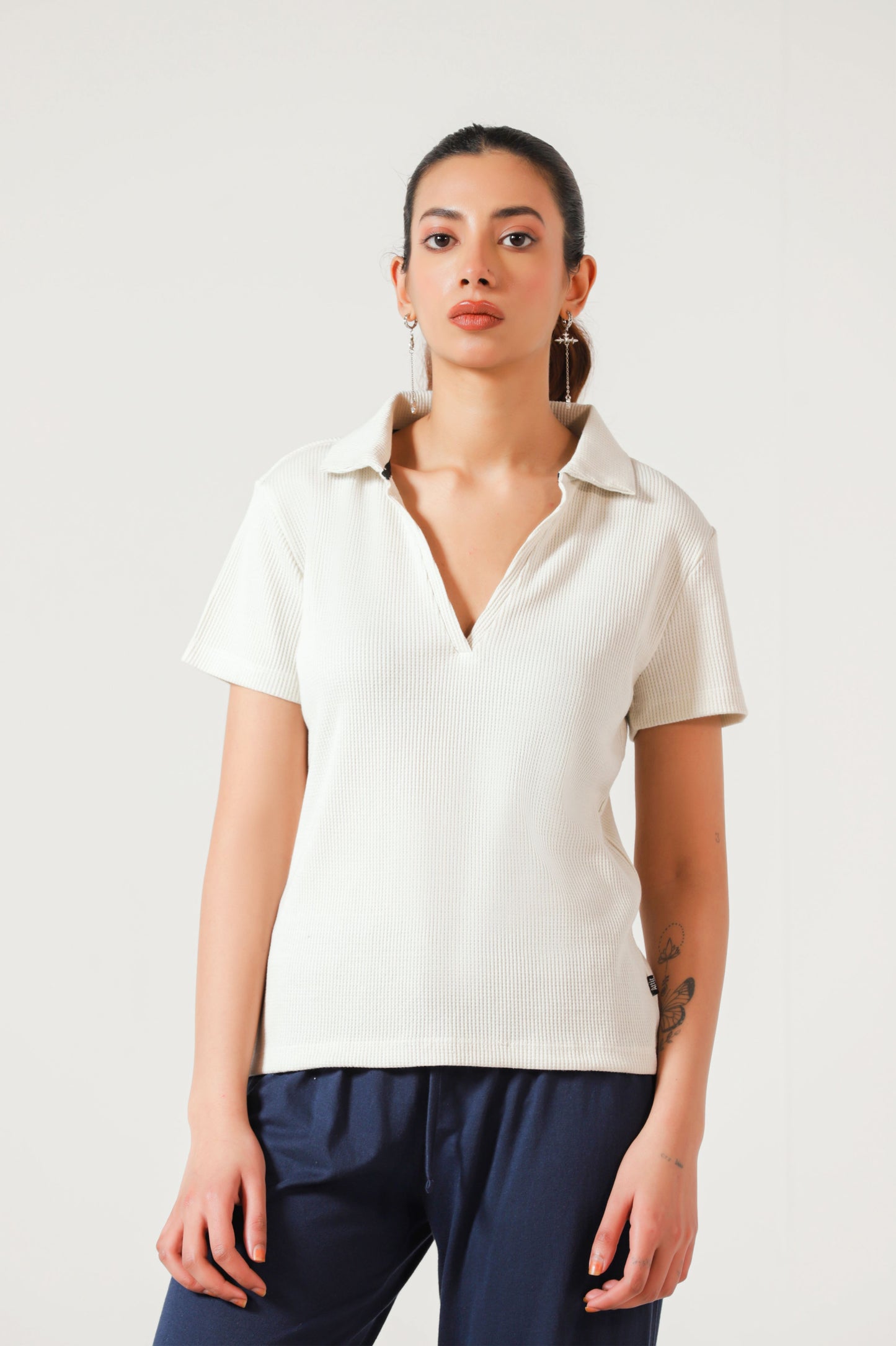 Textured Polo T-shirt in Salt White