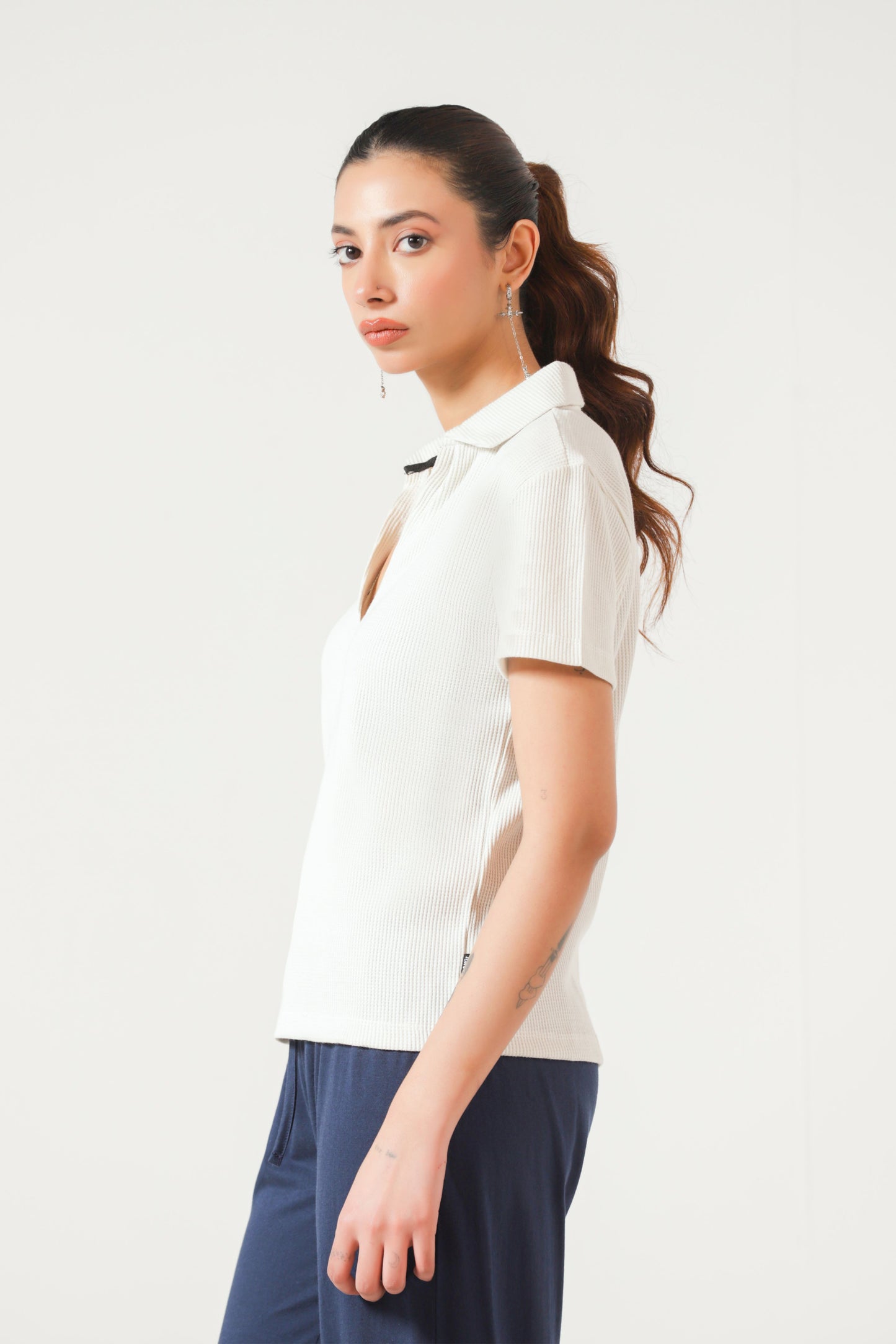 Textured Polo T-shirt in Salt White