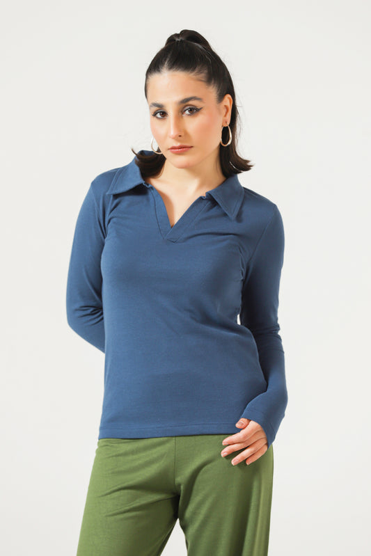 Revere Polo Top in Azure Blue