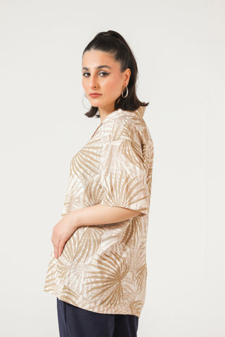 Oversized Beige Print Shirt Women