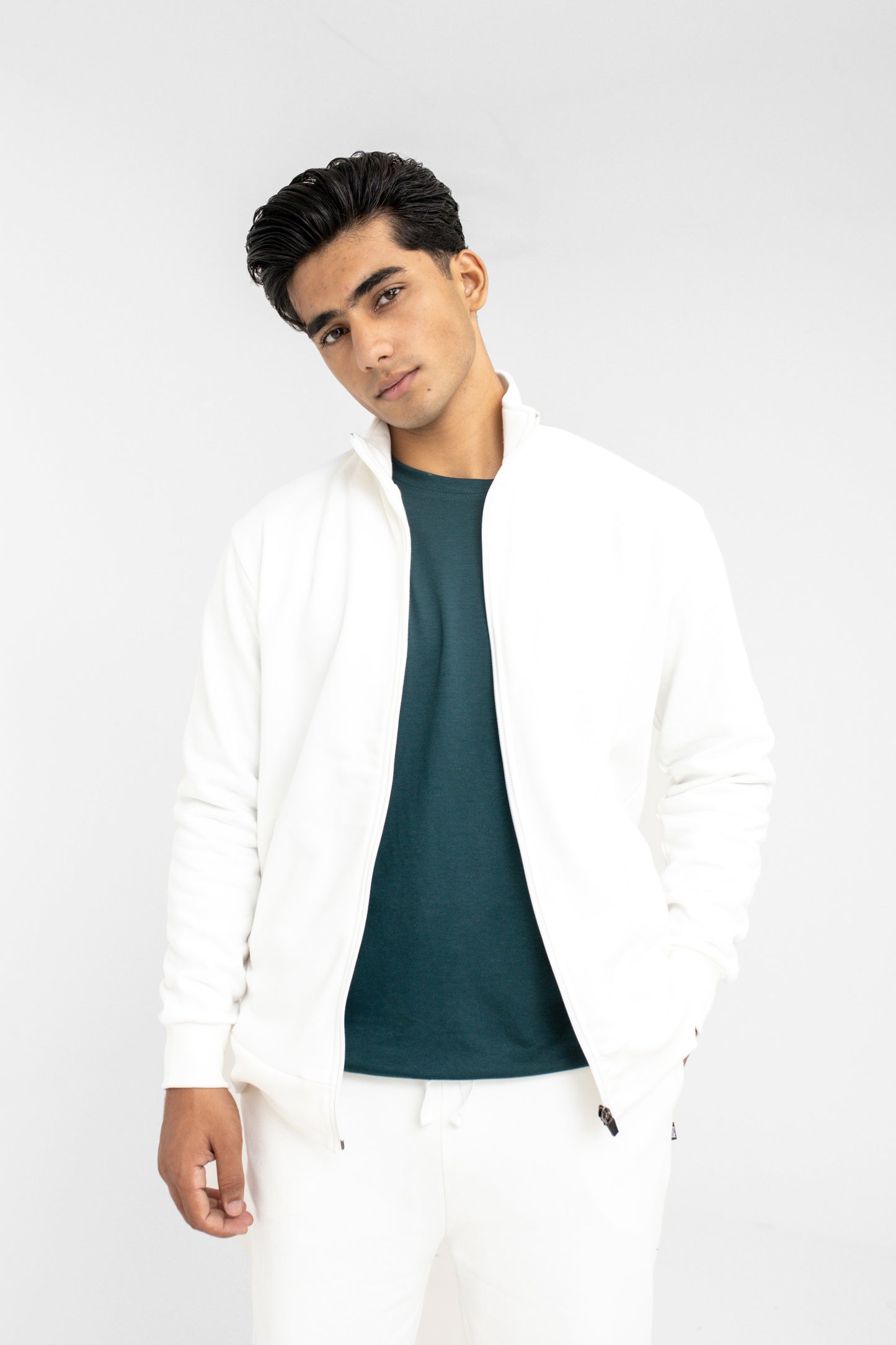 Mock Neck Jacket in White Terry