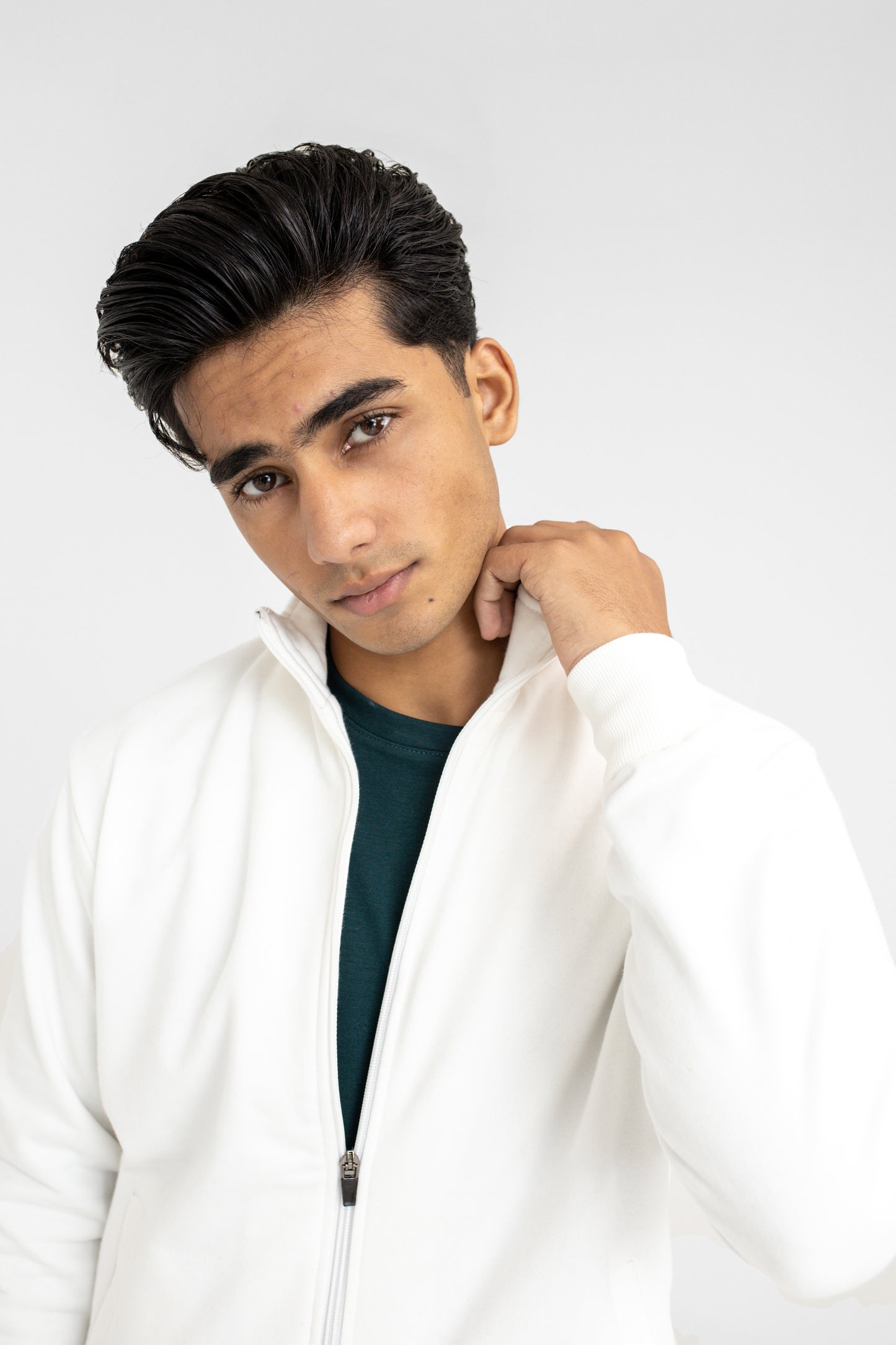 Mock Neck Jacket in White Terry