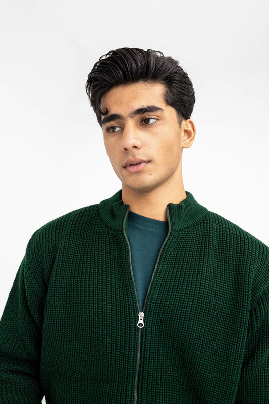 Zip Through Jumper in Green