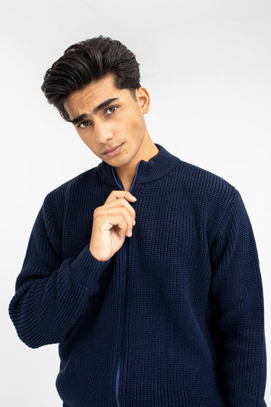 Zip Through Jumper in Navy