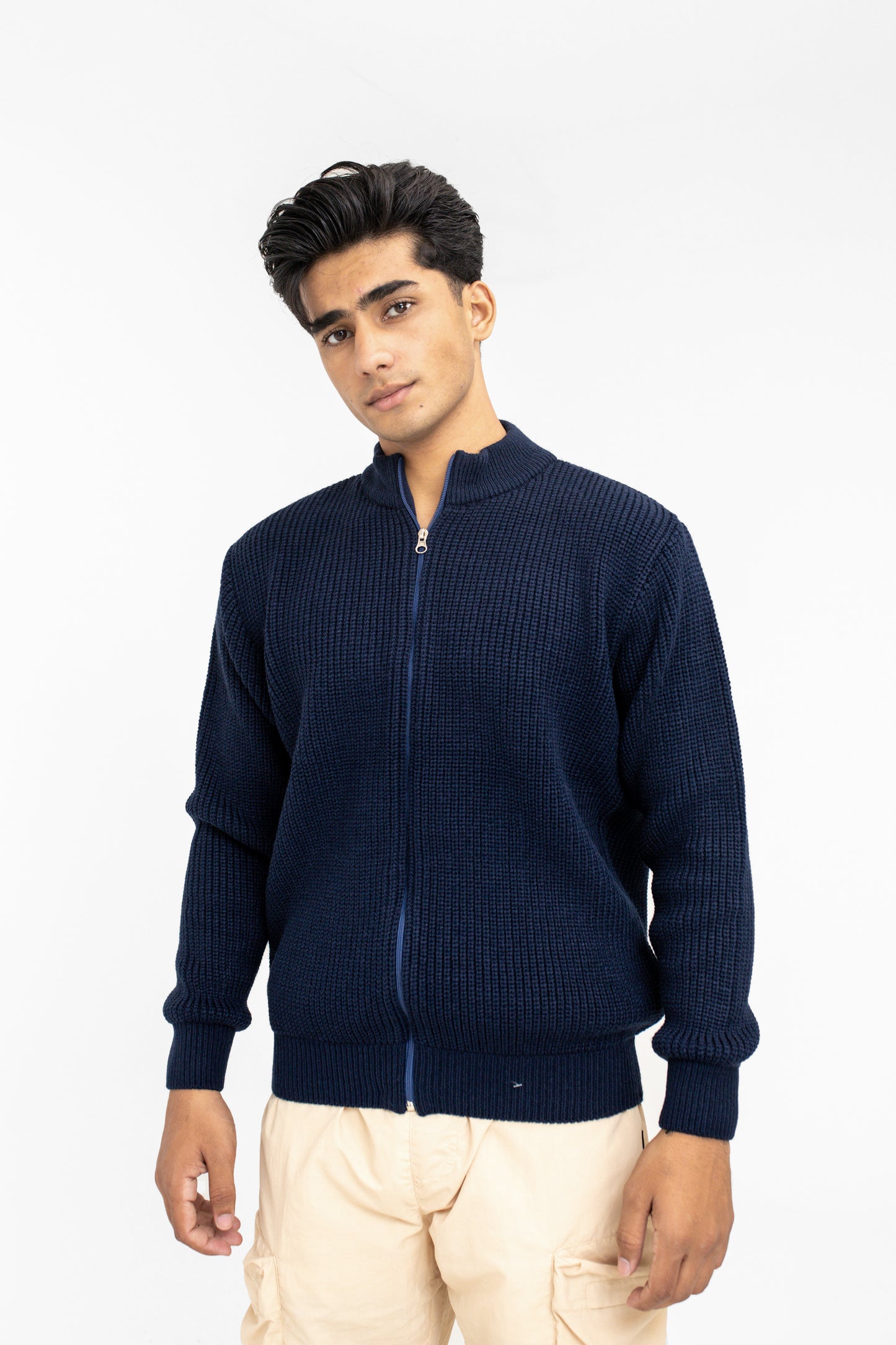 Zip Through Jumper in Navy