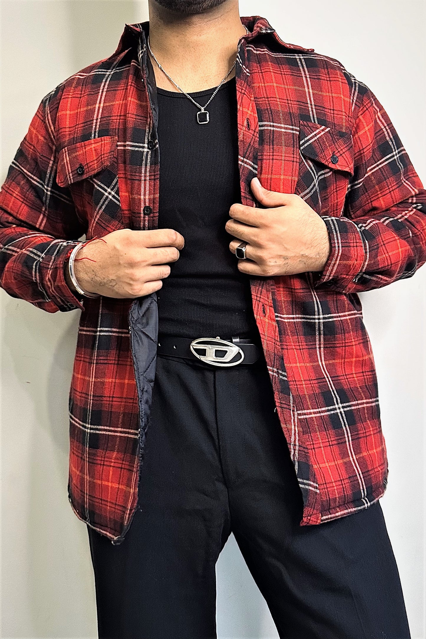 Heavy Flannel Overshirt in Red