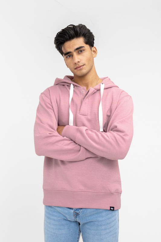 Hoodie with Buttoned Slit in Pink