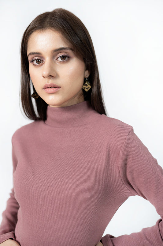 Mock Neck Top in Mauve Purple