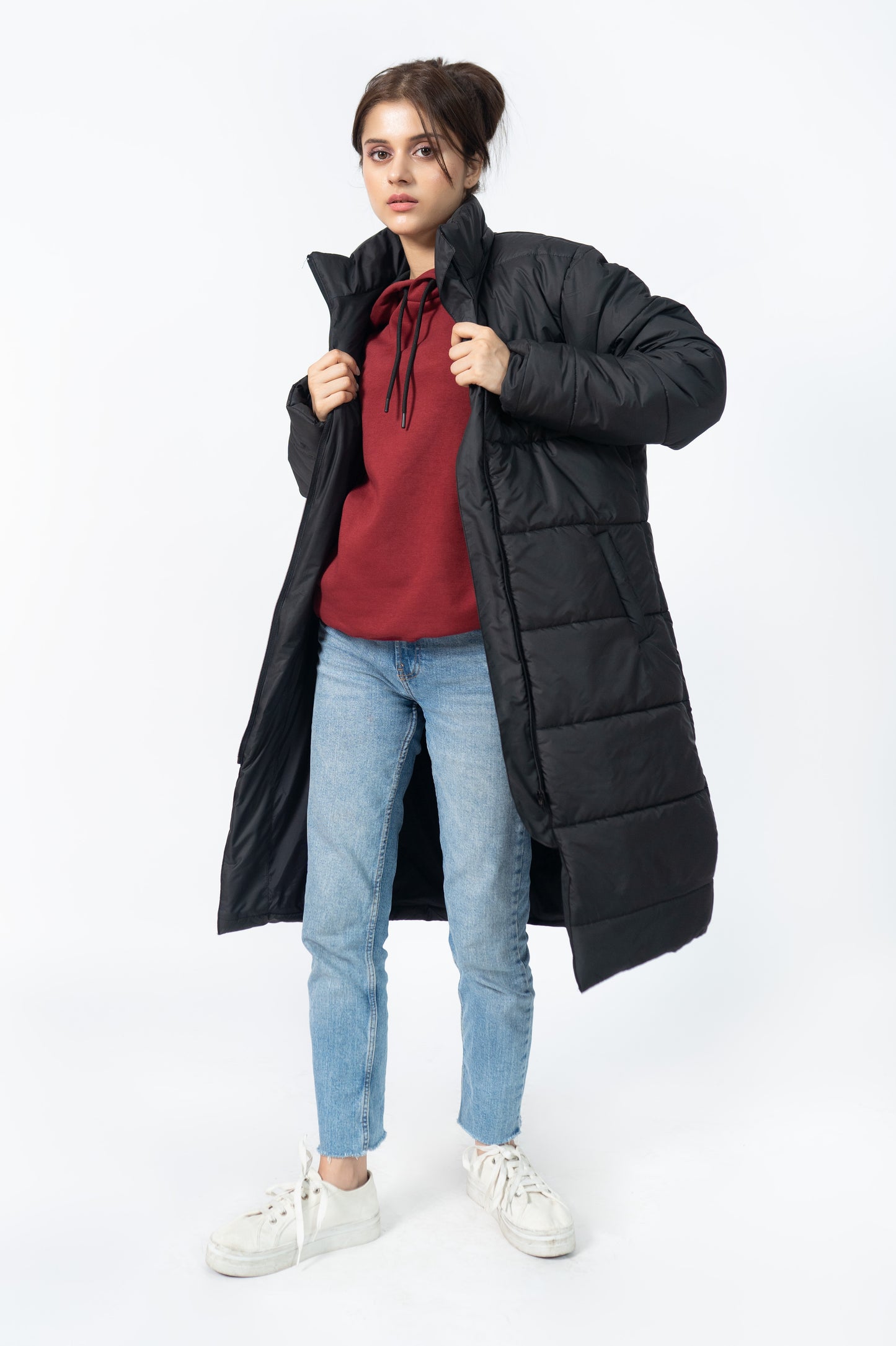 Long Puffer Coat in Black