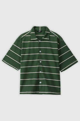 Oversized Striped Shirt in Dark Green