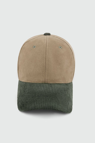 Corduroy Detail Baseball Cap in Olive