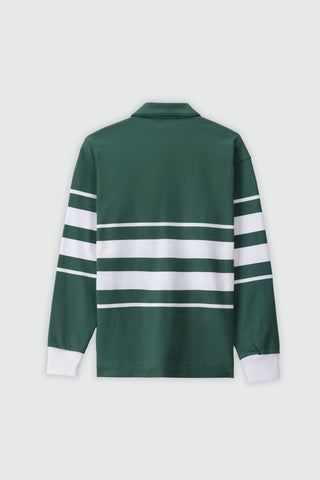 Striped Revere Collar Polo Jumper in Green