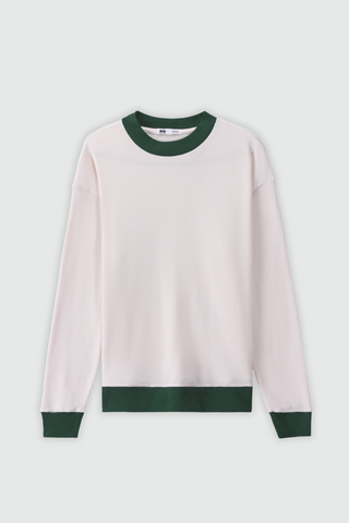 Waffle Textured Contrast Trims Sweatshirt in Green