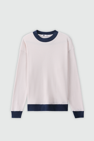 Waffle Textured Contrast Trims Sweatshirt in Navy