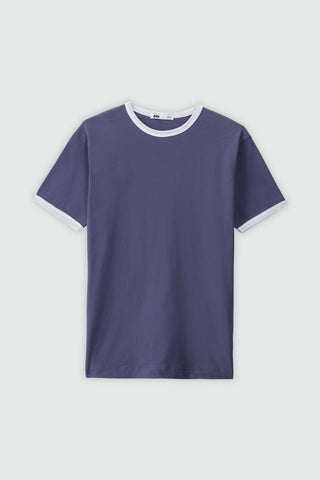 Crew Neck T-shirt with Contrast Trims in Violet