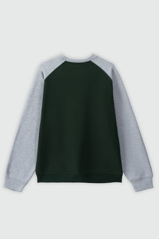 Contrast Sleeve Raglan Sweatshirt in Dark Green