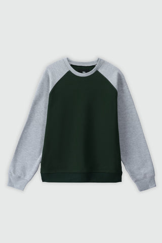 Contrast Sleeve Raglan Sweatshirt in Dark Green