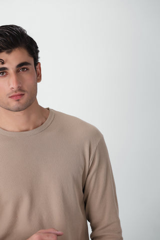Waffle Textured Long Sleeves T-shirt in Skin
