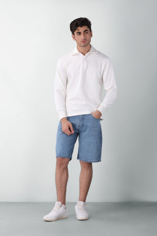 Cotton Polo Sweatshirt in White