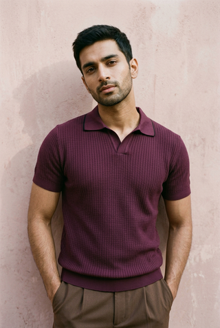 Pearl-Knit Polo Shirt in Plum POLO ATTIR-MEN