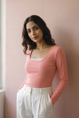 Lace-detail Top in Candy Pink TOP ATTIR-WOMEN