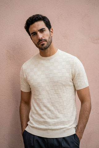 Tubular-Knit Crew Neck in Cream TEE ATTIR-MEN