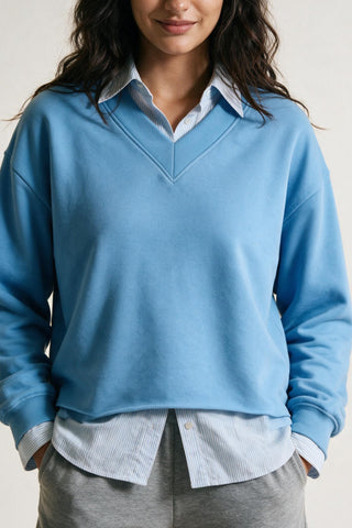 V-neck Sweatshirt in Sky Blue SWEATSHIRT ATTIR-WOMEN